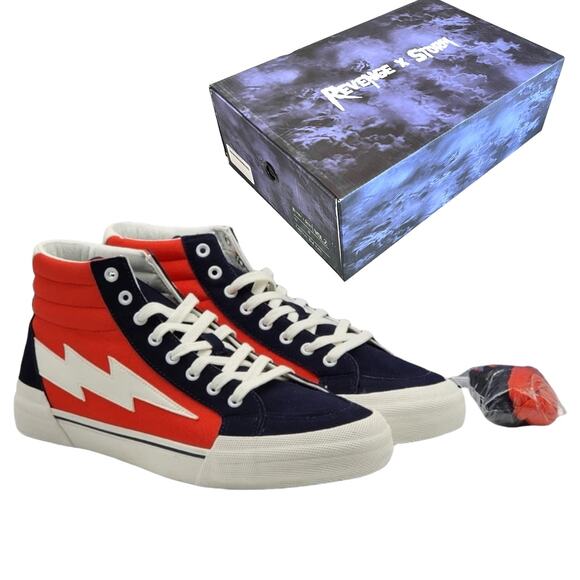 NEW Revenge x Storm Vol 2 HIGH TOP SNEAKERS Mens 12 Red Navy Lightning Bolt BOX